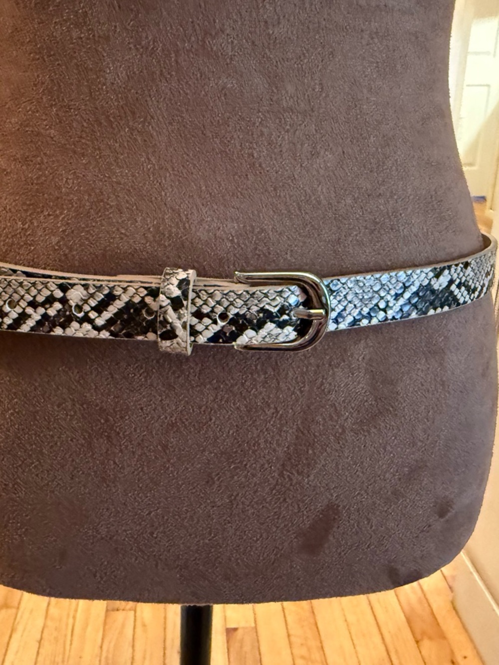 Snake Print Skinny Belt - Neutral Black & White